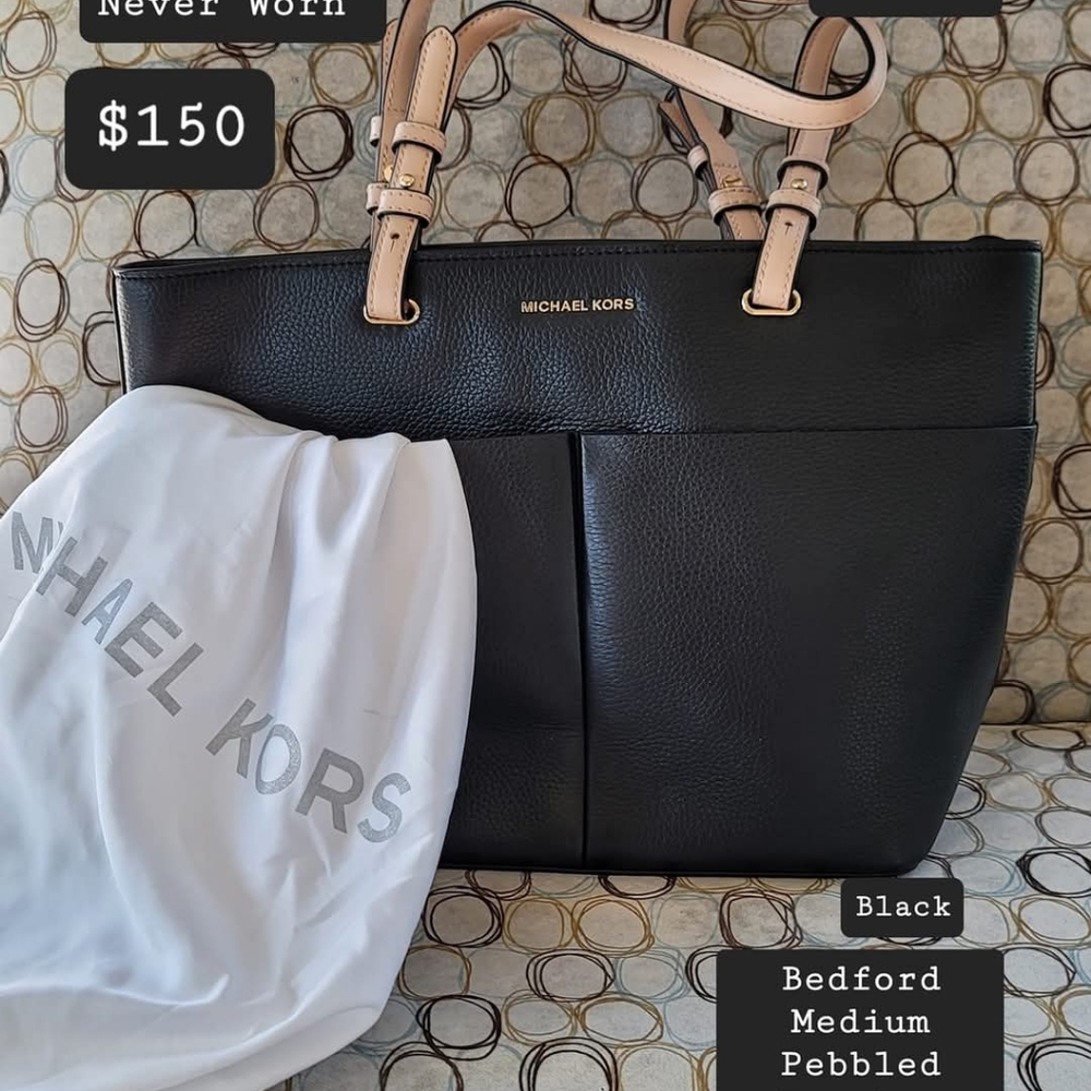 Michael Kors Bedford Medium Top Zip Pocket Tote Black